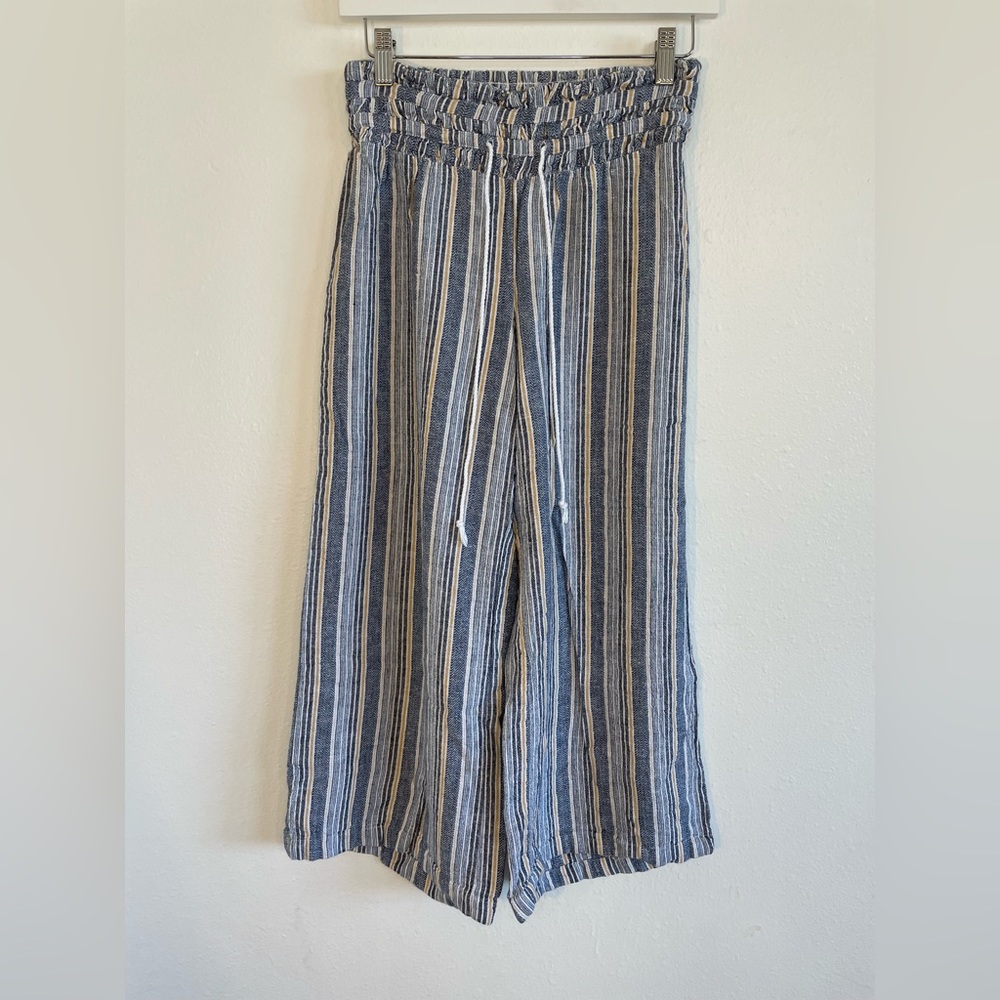 Indigo Rein Women’s Medium Linen Blend Striped Stretch Wide Leg Cropped Pants